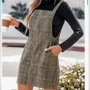 NWT Cupshe Lined Houndstooth Mini Dress in Brown Size L